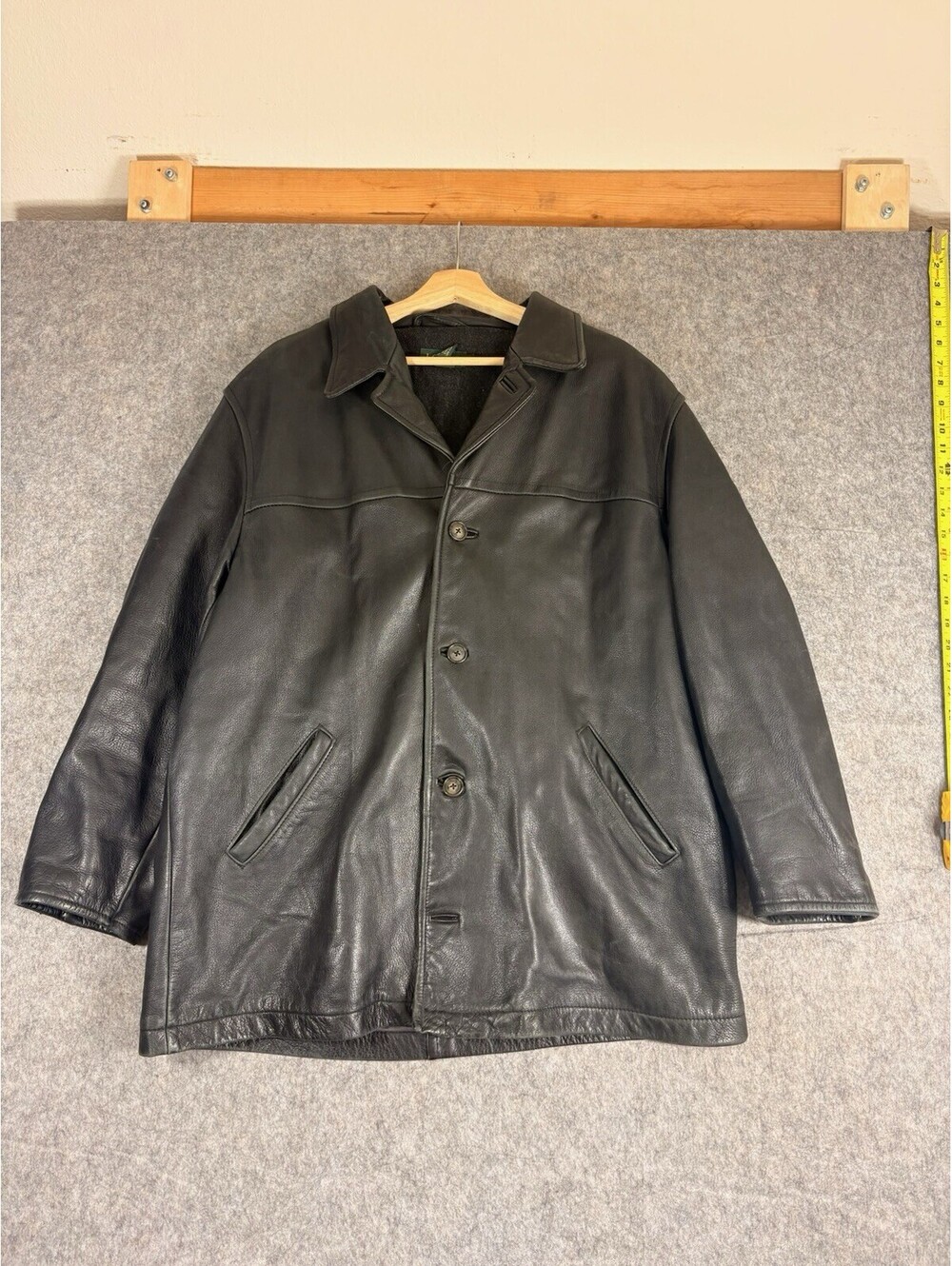 Vintage J.Crew Trench Heavy Leather Coat Size Men’s Large Dark Brown